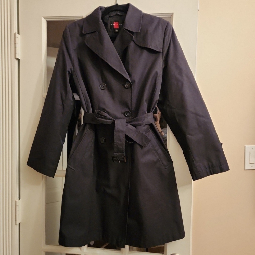 Gallery Black Trench Rain Coat Belted Size M
